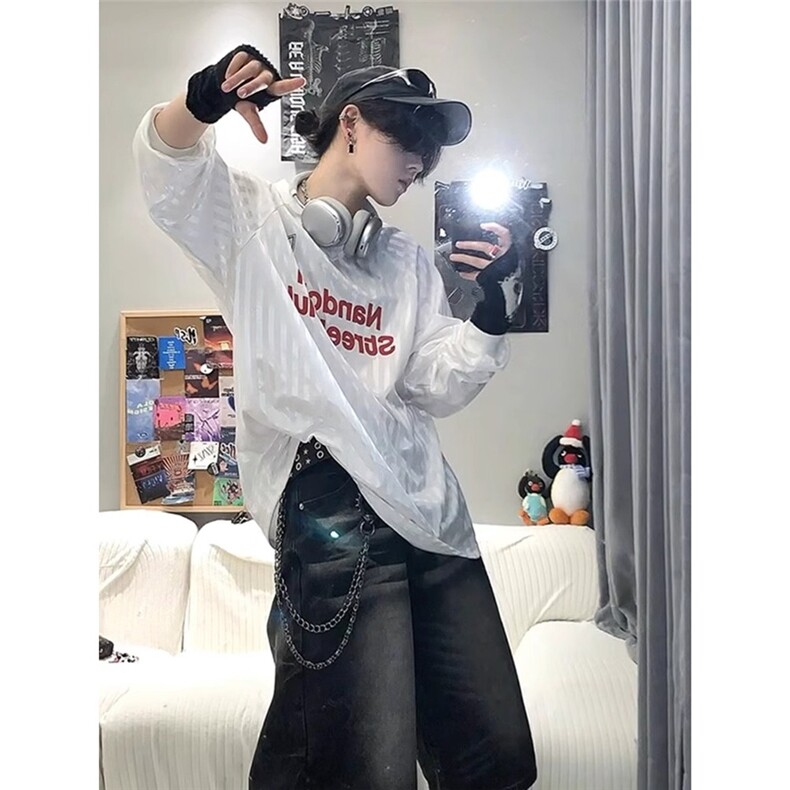 美式复古字母印花条纹短袖男冰感丝速干t恤cleanfit宽松休闲上衣,男装T恤,星座506A