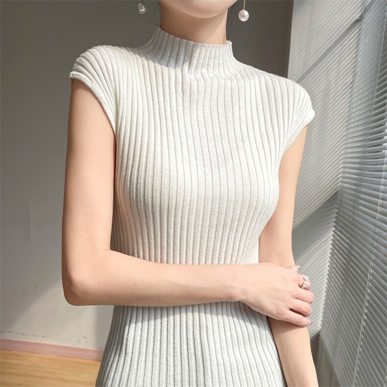 精纺细羊毛夏季薄款半高领针织背心女修身显瘦简约百搭无袖打底衫，女装背心吊带，总能电商供货