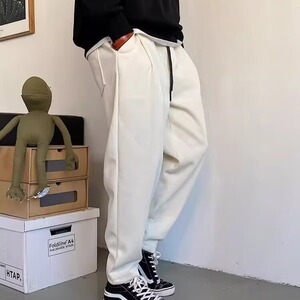 春秋季美式休闲痞帅高端针织卫裤男直筒宽松抽绳百搭运动阔腿裤子图片