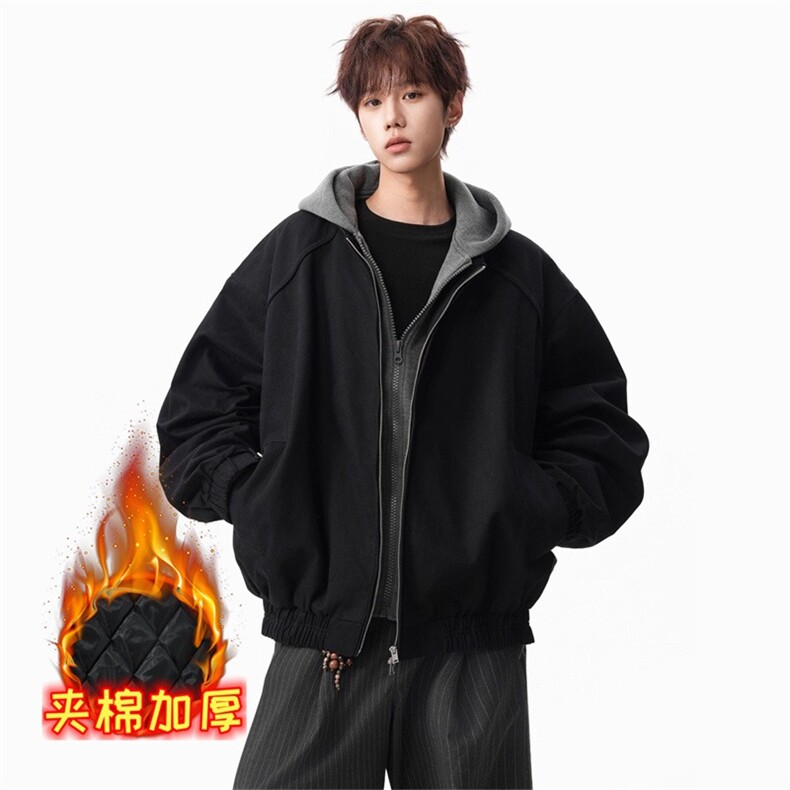 夹棉款假两件拼接连帽棉服女男冬季高级感夹克外套情侣JKR45,男装夹克,星座516A