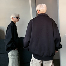 原品质复古老钱风亨利领灰色卫衣男短款POLO衫长袖外套，男装Polo衫，电商C307