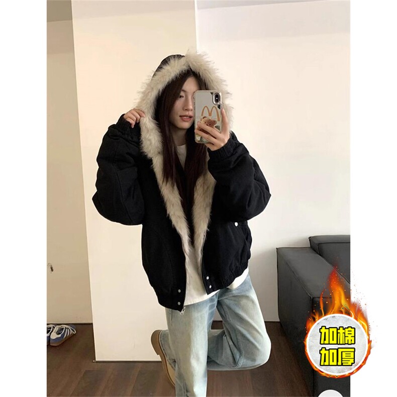 现货高品质美式高街冬季重磅硬挺短款座山雕毛领棉衣男女加厚外套，男装棉衣，电商A486