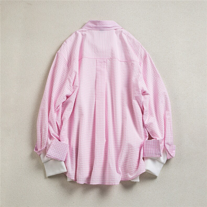 B413-1-DX6180美式复古长袖格子衬衫外套港风宽松百搭情侣衬衣服,男装衬衫,电商B413-1