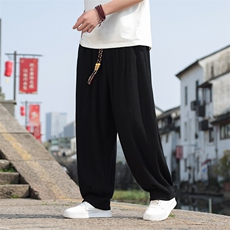 春夏新款帅气阔腿直筒裤风棉麻休闲裤男2406-特P68，男装休闲裤，电商A008