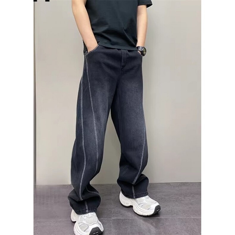拼接裁剪直筒牛仔裤男秋季新款痞帅阔腿哈伦休闲长裤N675,男装牛仔裤,星座1116A（原606A-3）