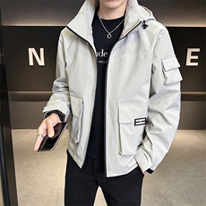 春秋新款户外休闲冲锋衣连帽外套男士工装美式多口袋夹克2523-P75，男装夹克，星座1403B
