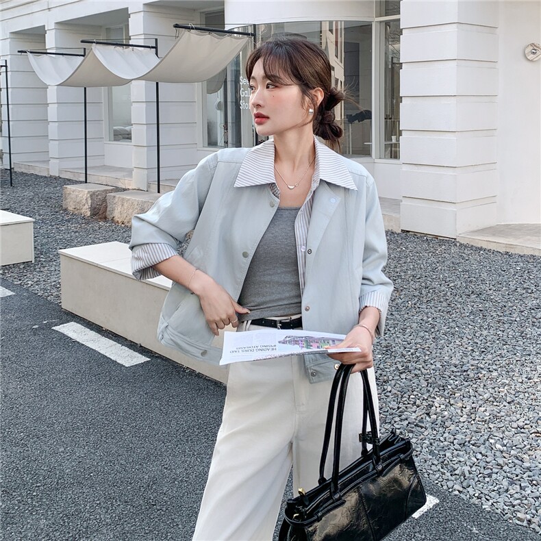 档口现货/条纹拼接假两件蛋白皮PU皮衣外套2C233-901-P160-K258,女装皮衣,2C233