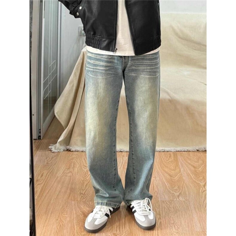 美式水洗蓝色牛仔裤女春秋季新款直筒阔腿休闲直筒长裤子NZG402图片