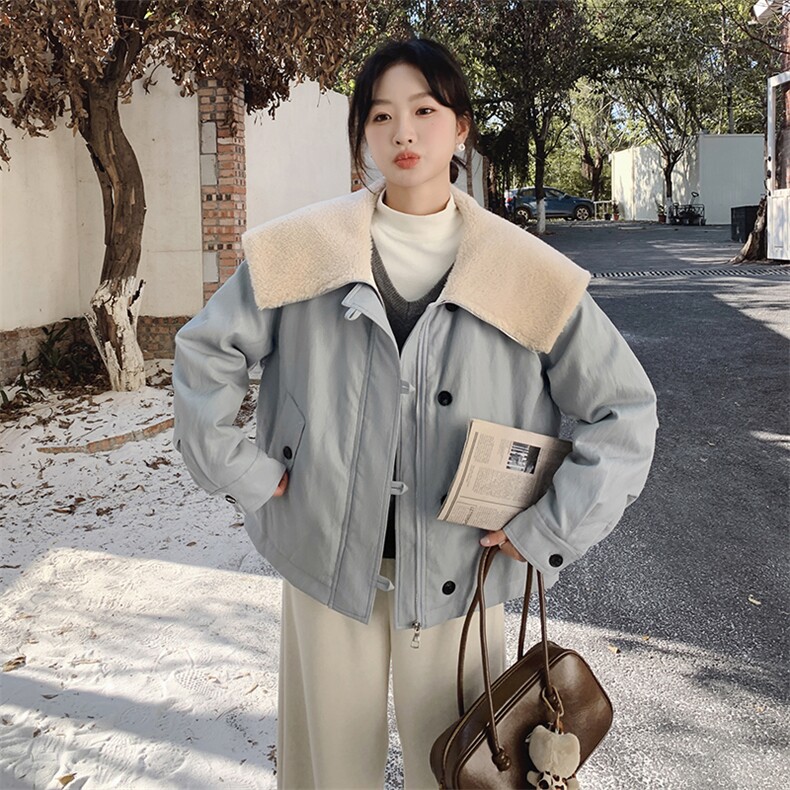 温柔风羊羔毛领工装羽绒服女冬季2025新款白鸭绒内胆巨好看派克服，女装羽绒服，浙宝193A