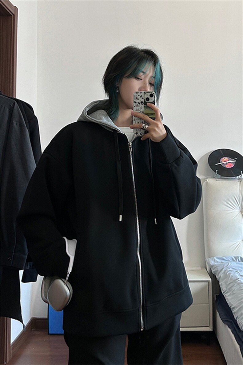 港风大码日系假两件男女情侣连帽开衫卫衣XZ213-W2208-P88控108,男装卫衣,星座213