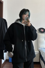 港风大码日系假两件男女情侣连帽开衫卫衣XZ213-W2208-P88控108，男装卫衣，星座213
