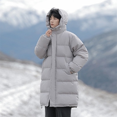 白鸭绒中长款羽绒服男士冬季加厚保暖2025新款连帽纯色百搭防寒服，男装羽绒服，电商A102