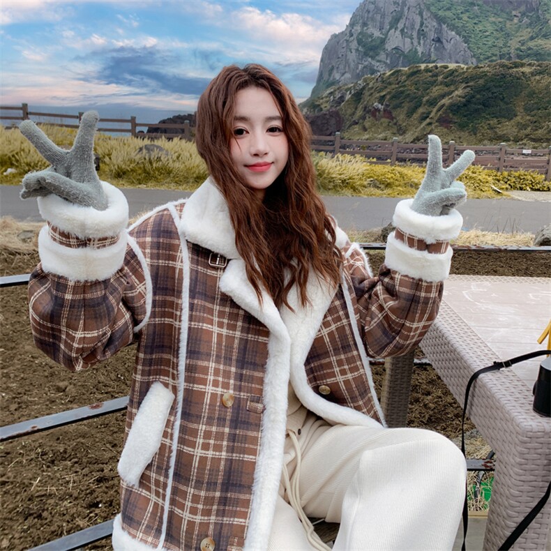 2025新款格纹皮毛一体复合加厚外套格纹皮毛一体182-8678P195K268，女装皮草，帛香坊