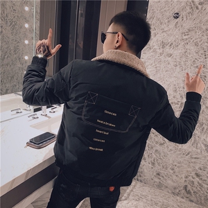 网红社会精神小伙棉衣潮男韩版修身帅气棉服羊羔毛翻领MF02-P125图片