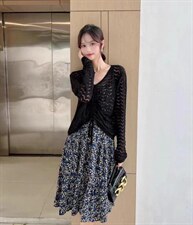 秋季碎花两件套连衣裙，女装连衣裙，吉之红