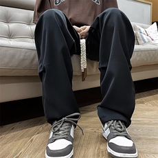 休闲裤男韩版潮纯色褶皱个性松紧腰2024秋夏ins直筒长裤K4339-P38，男装休闲裤，星座412-3