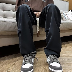休闲裤男韩版潮纯色褶皱个性松紧腰2024秋夏ins直筒长裤K4339-P38图片
