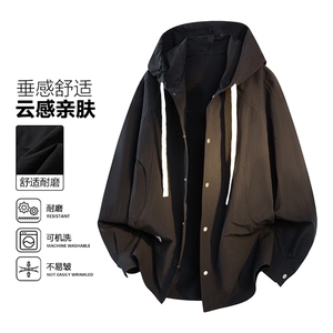 新款（跨境电商）纯色男士带帽衬衣外套图片