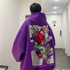 2026秋季新款宽松复古玫瑰印花宽松连帽卫衣JK23390特p35-控58，男装卫衣，星座605(原A050)
