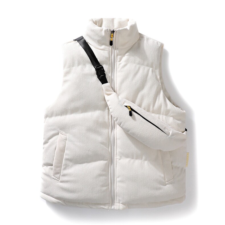 冬季灯芯绒棉马甲男日系复古加厚立领棉服情侣外套配挎包8516-P70,男装棉衣,电商B306
