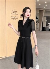 夏季新款黑色休闲连衣裙，女装连衣裙，依莉莱(1F)