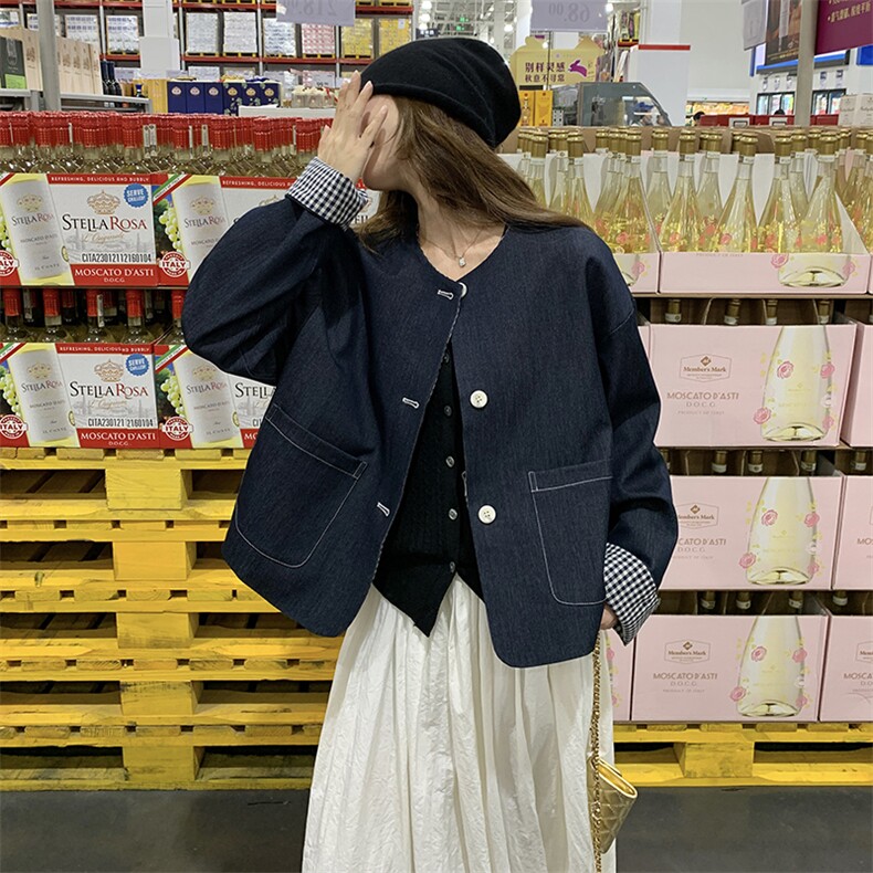 韩系设计感两面穿牛仔外套女2025春季新款宽松休闲小个子显瘦夹克,女装短外套,2C262