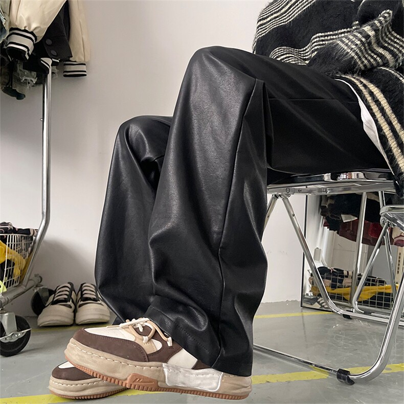 3秋冬直筒显瘦黑色PU皮皮裤宽松百搭阔腿裤男XZ211-1-K2349-P65，男装皮裤，星座211-1