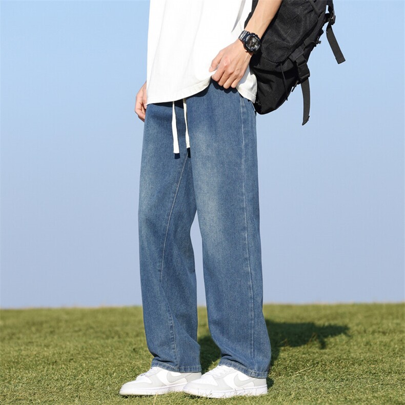 2025春秋季松紧腰牛仔裤直筒宽松休闲长裤潮阔腿坠感拖地H36-P40,男装牛仔裤,星座1006