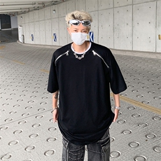 2024夏季新款美式潮牌半袖上衣设计感拉链短袖T恤现货T1789-P33，男装T恤，星座512-4