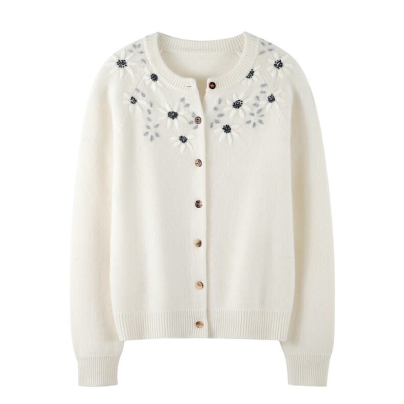 2025百搭时尚插肩绣花开衫羊绒秋冬新款，女装羊绒衫，绒知纯羊绒