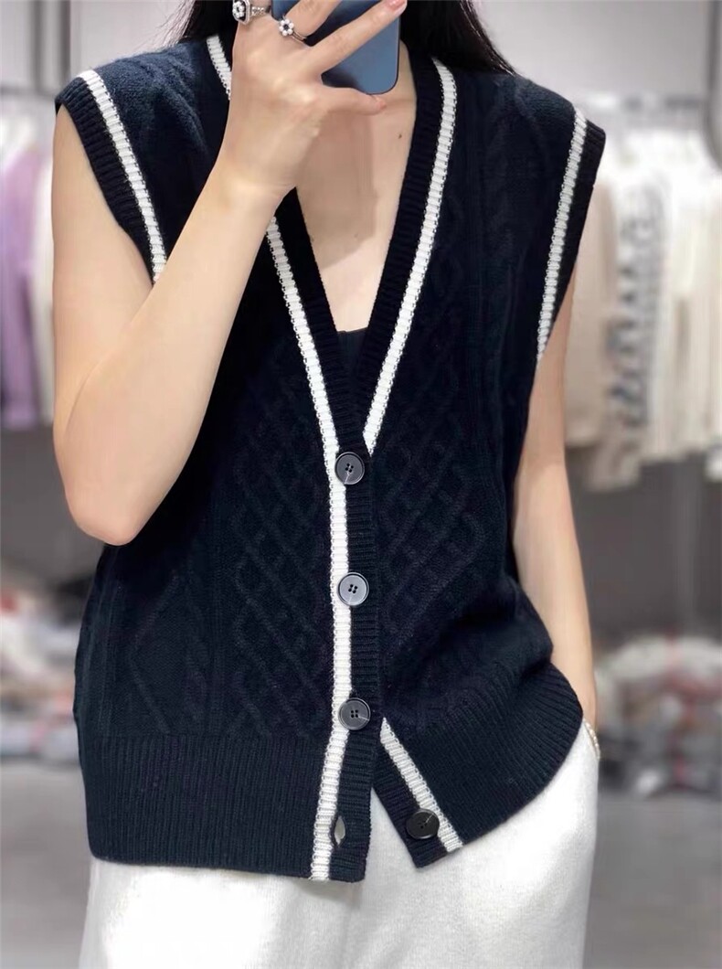 秋冬新款羊毛开衫女马甲V领无袖背心短款针织衫,女装马甲,思途羊绒