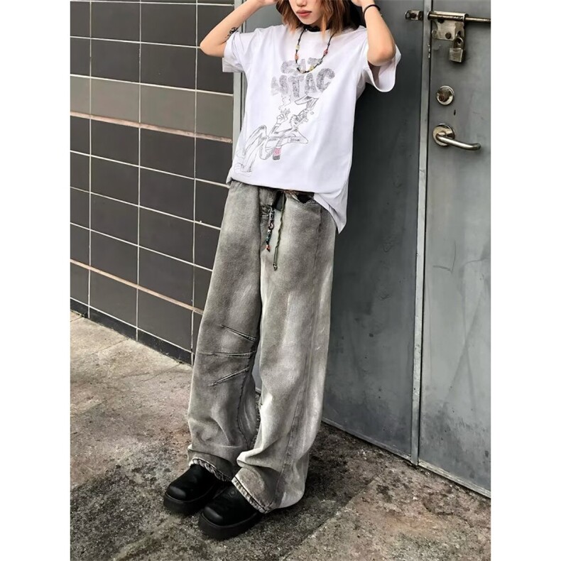 潮牌做旧直筒阔腿裤宽松复古牛仔裤-NZ614-网络图,男装牛仔裤,星座1002-2
