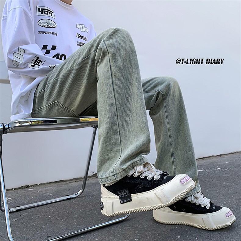 B221美式ins高街小众纯色百搭微喇牛仔裤LK22087-P55控78,男装牛仔裤,电商B221