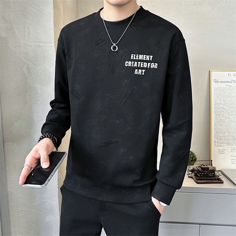 秋季卫衣男2025新款圆领套头男装打底长袖T恤上衣A313-6602-P75,男装T恤,电商A313