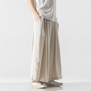 大码风棉麻亚麻直筒阔腿裤日系汉服哈伦裤灯笼裤K145/P75,男装休闲裤,钱塘713