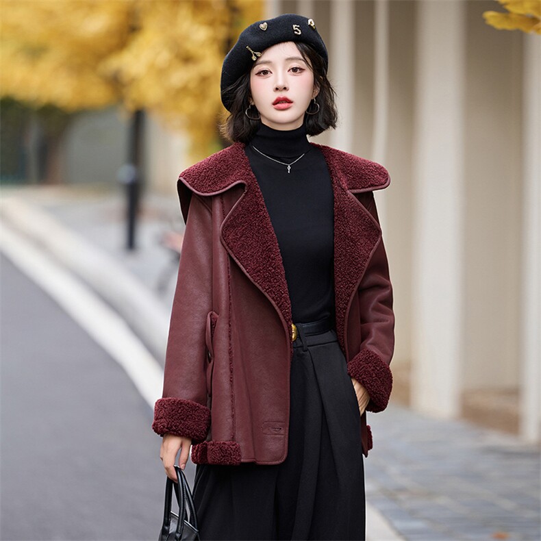 冬天大翻领羊羔毛皮毛一体羊羔绒厚外套女秋冬2024新款高级感,女装皮衣,美拉德工厂直营店