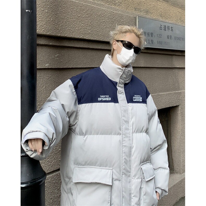 D8222-P88拼色棉衣男外套冬季日系潮牌复古加厚棉袄宽松男士棉服图片