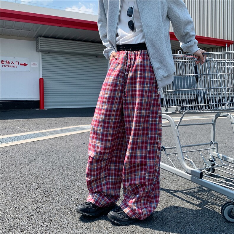 星座1811B-M-3XL-P35美式复古格子裤宽松垂感慵懒阔腿休闲裤KZ113,男装休闲裤,星座1811B