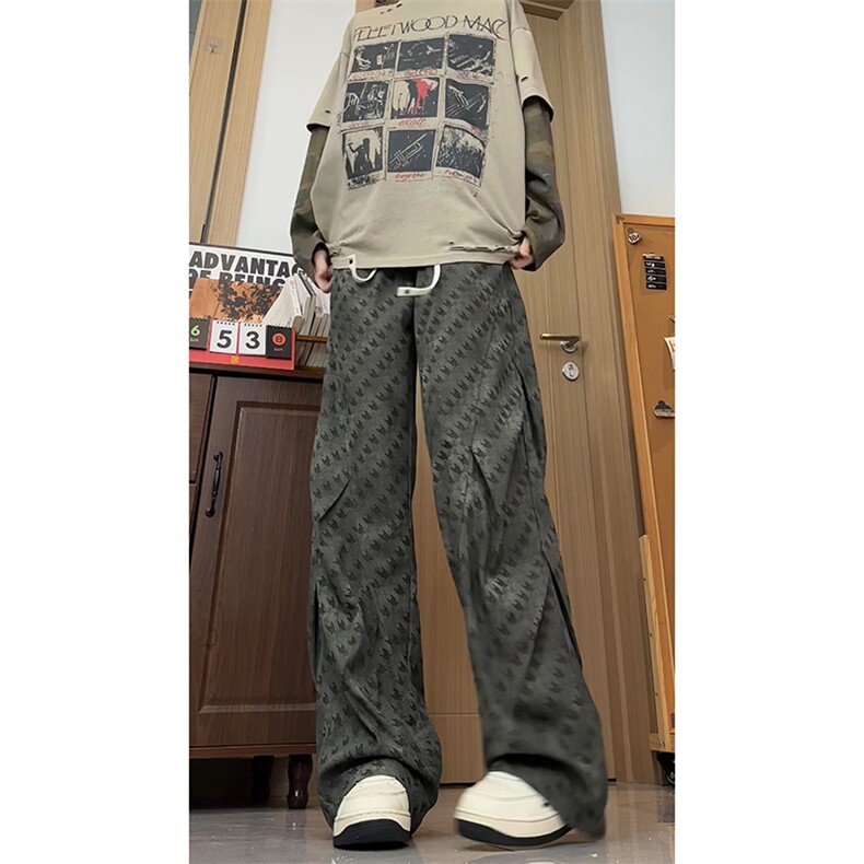 K5073/P40新款秋装休闲裤男士宽松大码工装长裤子潮设计感直筒裤，女装休闲裤，电商A141