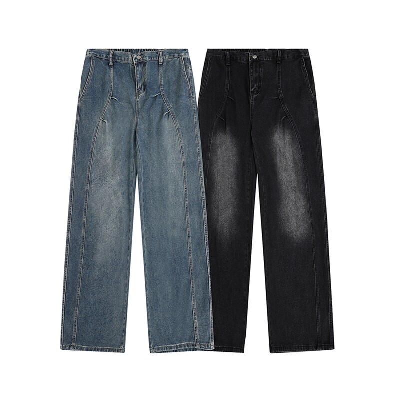 秋季新款复古水洗做旧牛仔裤男士宽松拖地休闲裤潮流长裤，男装牛仔裤，星座1504（原917）