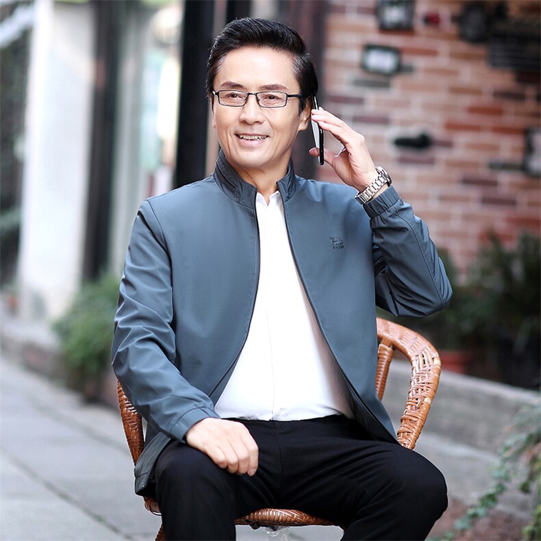 爸爸外套男春秋款婚宴装2023新款春季上衣中老年男士夹克男装茄克图片