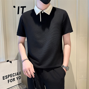 店主风社会小伙男士异色拼接翻领POLO衫休闲T恤301A-1/PL103/P50图片