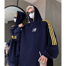 抖音得物供货提供视频秋冬重磅美式宽松织带连帽卫衣2306，男装卫衣，电商A486
