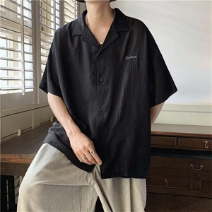 五分袖男西装领 夏季时尚流行压皱衫新款潮潮流 C205-P35图片