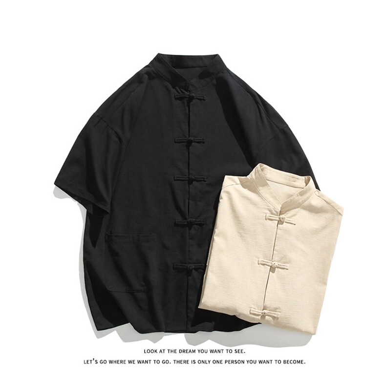 新中式盘扣夏季复古大码休闲男半袖短袖衬衫DC2181-P37【特价】,男装T恤,电商A007