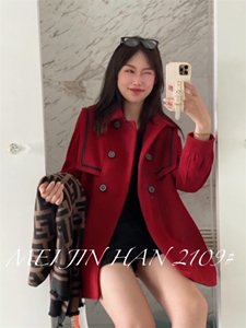 美巾涵5121 学院风中长款呢子外套图片