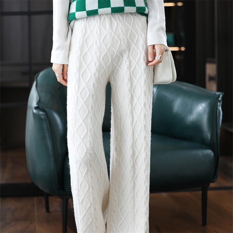 阔腿裤女羊毛裤外穿宽松针织拖地裤2024秋季新款，女装休闲裤，蒙特羊绒