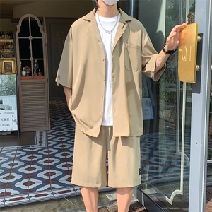 套装男短袖衬衫短裤潮牌一套搭配夏季男士休闲两件套W5784-P45图片