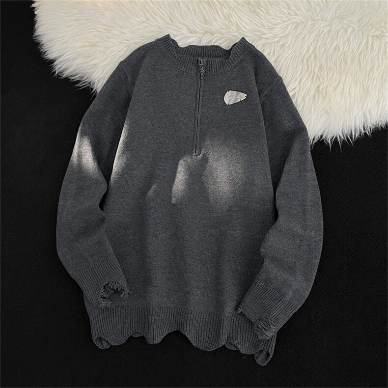 美式高街半拉链毛衣水洗灰套头宽松针织长袖MY381-P61，男装针织衫/毛衣，星座313A-2