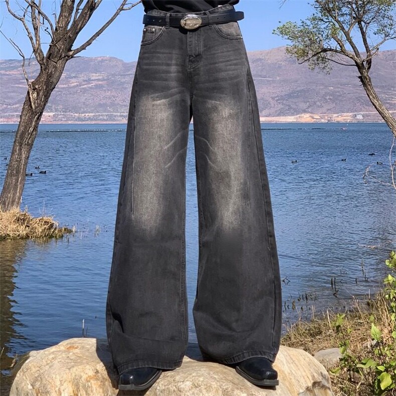 N1053复古潮流新款做旧立体裁剪拼接ootd牛仔裤阔腿裤宽松,男装牛仔裤,星座308A-1（原309B-1）